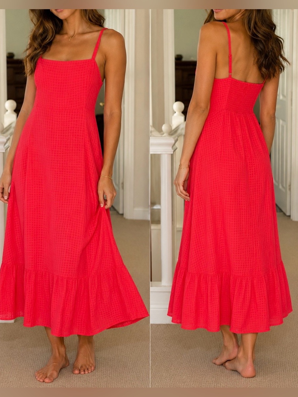 Gap Bright Red Spaghetti Strap Midi Dress